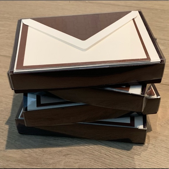 Lot of 4 Hallmark Blank Cards Stationary Embossed Geometric Brown/Cream - Picture 4 of 10